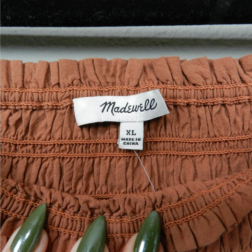 Madewell Lucie Bubble Sleeve Smocked Top Size XL Burnt Umber Style NC843 - Picture 7 of 16